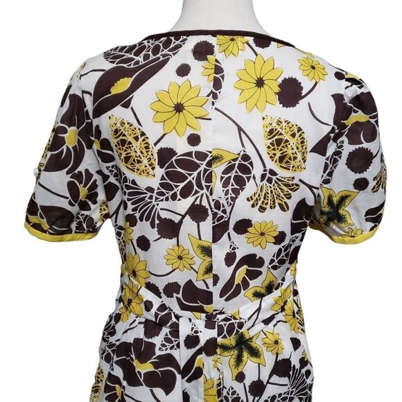 Aryeh Brown Yellow Floral Belted Summer Dress Sz L NWT - Picture 6 of 15